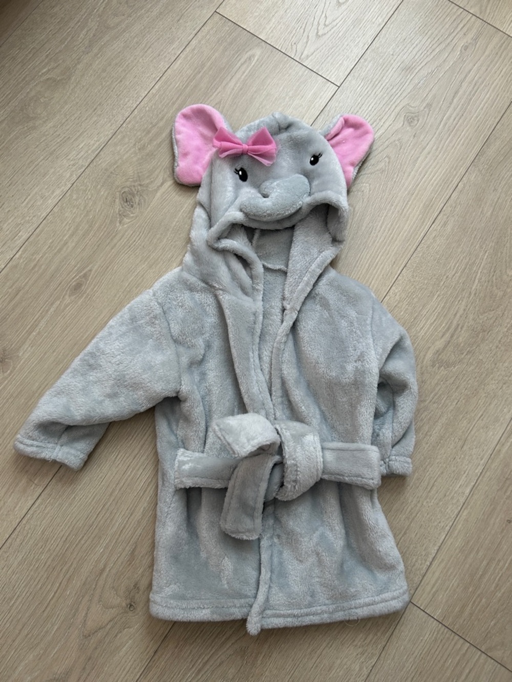 Kids Plush Elephant Hooded Pajama Robe - Gray with Pink Accents